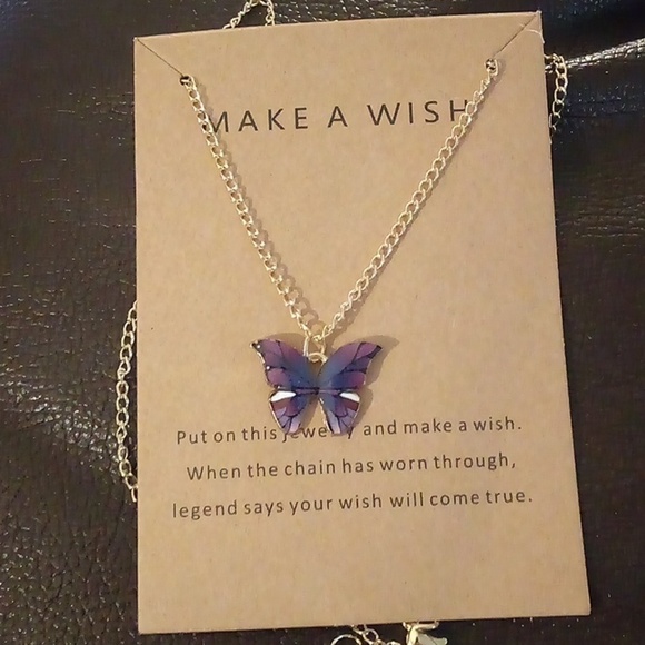 ❤️3/$10❤️Make a Wish Dainty Butterfly Necklaces with Message Cards - Purple - Picture 4 of 14